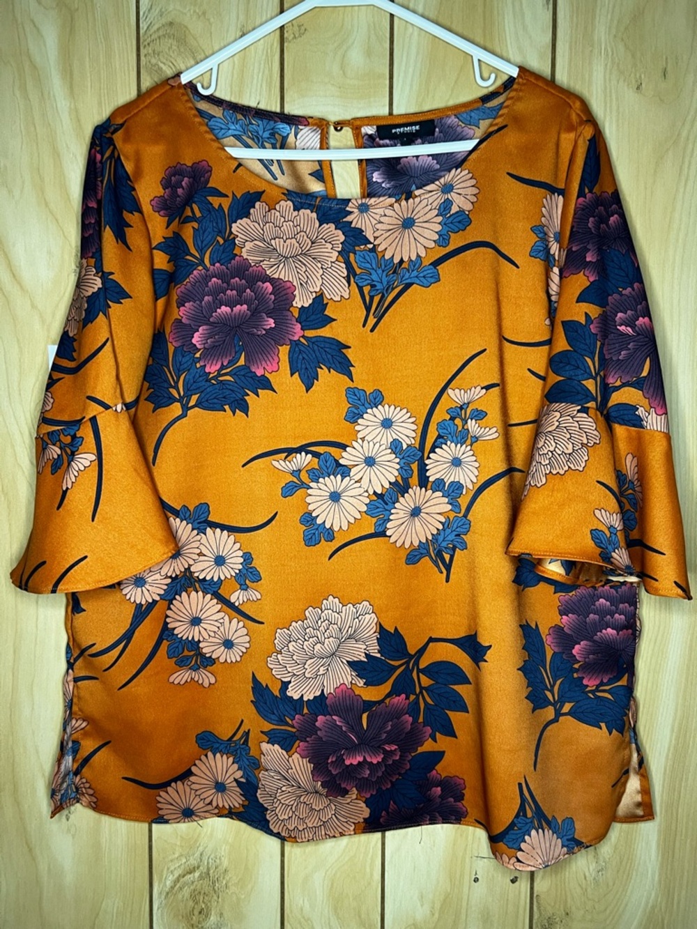Premise Orange Floral Bell-Sleeve Top